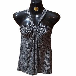 ANN TAYLOR LOFT Halter Top Black & White Print Size XS